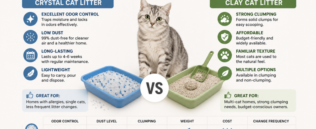 Crystal vs Clay Cat Litter (2026): Pros, Cons & Buying Guide