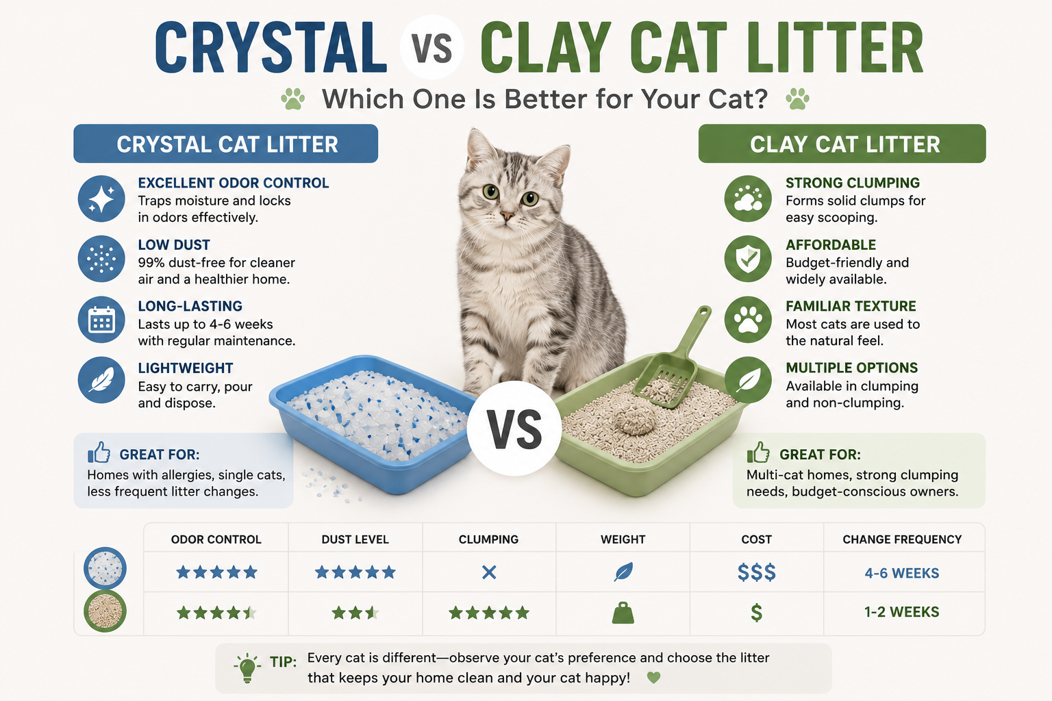 Crystal vs Clay Cat Litter (2026): Pros, Cons & Buying Guide