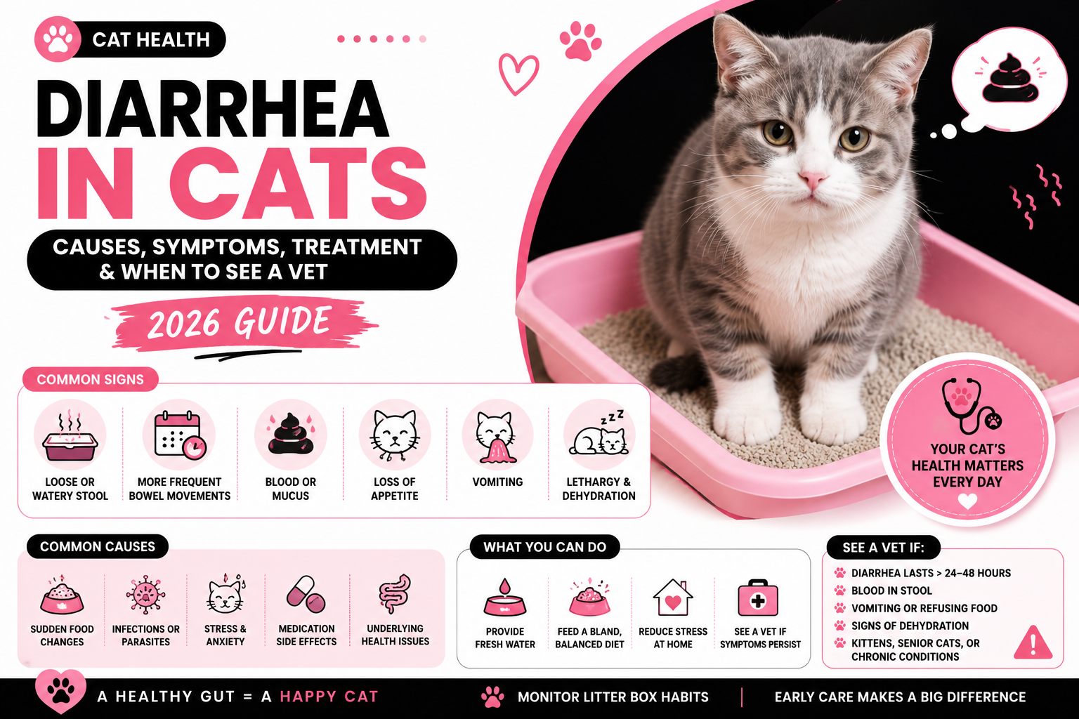 Cat Diarrhea: Causes, Symptoms & Treatment (2026 Guide)