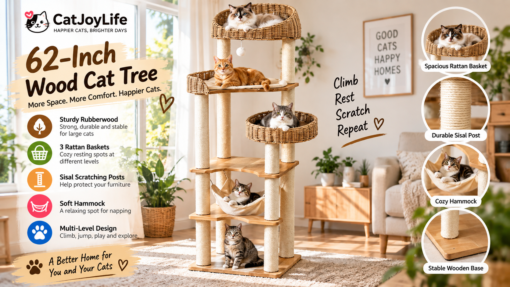 62-Inch Wood Cat Tree for Large Cats Review
